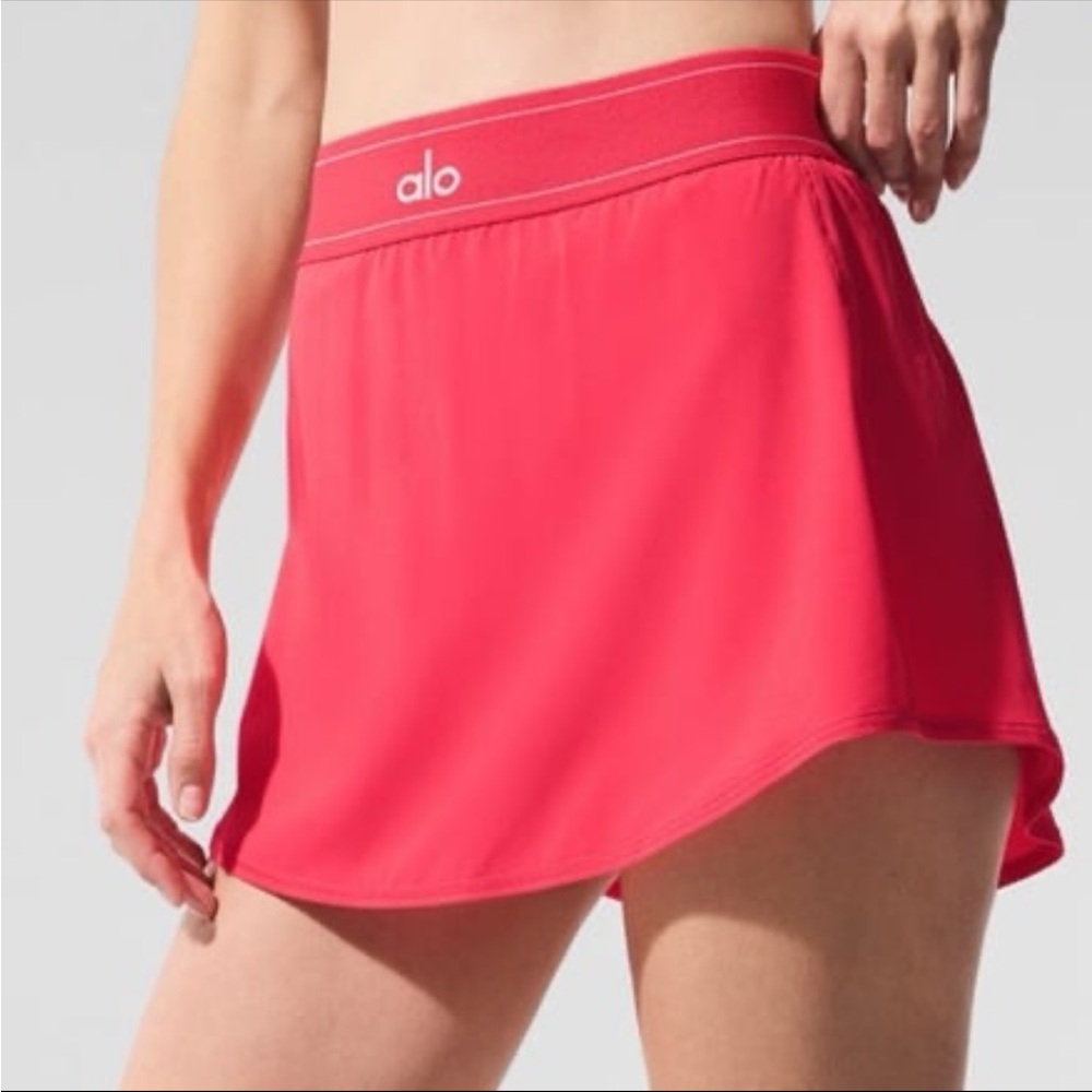 NWT ALO YOGA Candy Red Set: Match Point Tennis Skirt and Splendor Bra - Picture 9 of 11